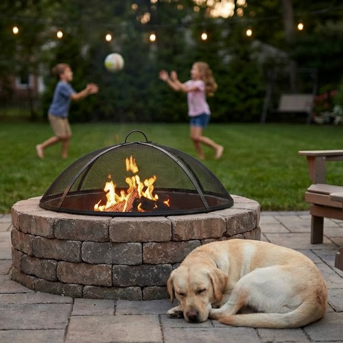 Round fire pit spark screen - round,